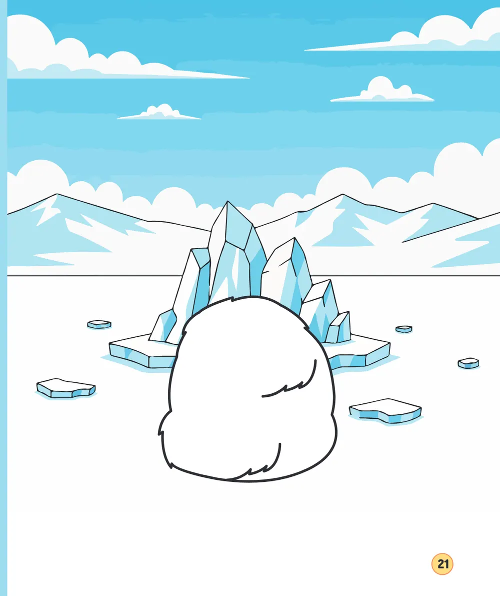 A white shape on the ice. Look for a clue in the original book picture.